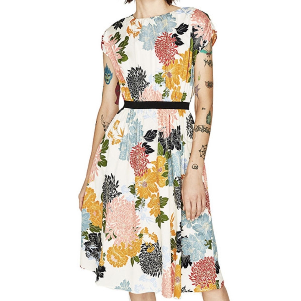 Floral Print Dress Women's Short Sleeve Knee Length Dress